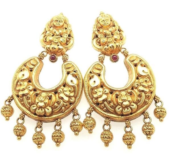 22Kt Yellow Gold Antoque Temple Chandbali CB22/19