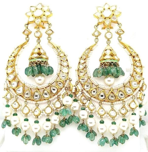 18kt Gold Kundan Polki Chandbali Earrings PKE18/6