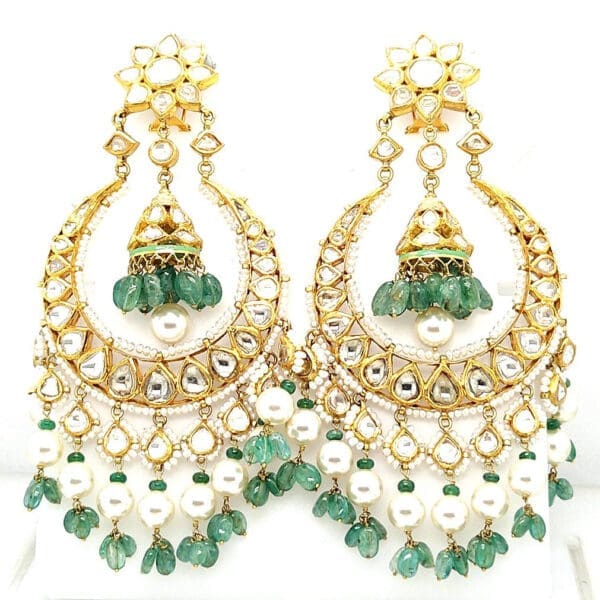 18kt Gold Kundan Polki Chandbali Earrings PKE18/6