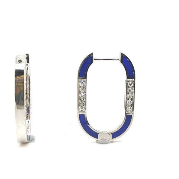 14Kt Gold Diamond Blue Hoops Earrings DER14/482