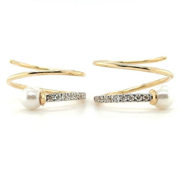 14Kt Gold Diamond Pearl Spiral Hoops Earrings DER14/327