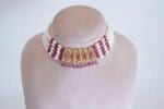 22Kt Gold White and Maroon Pearl Choker With Matching Earrings CK22/25