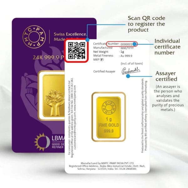 Lotus 24k (999.9) 1 gm Gold Bar