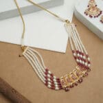 22Kt Gold White and Maroon Pearl Choker With Matching Earrings CK22/25