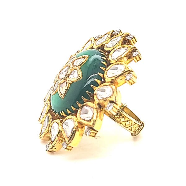 18kt Gold Flower Kundan Adjustable Ring 1PKR18/9