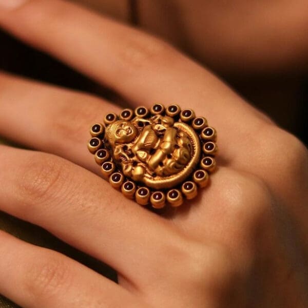 22Kt Gold Antique Temple Goddess Laxmi Ring RL22/1221