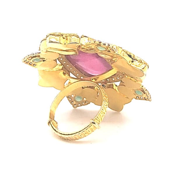 14KT Gold Kundan and Polki Pink Ring PKR14/3