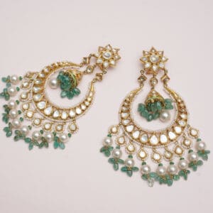 18kt Gold Kundan Polki Chandbali Earrings PKE18/6