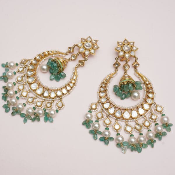 18kt Gold Kundan Polki Chandbali Earrings PKE18/6