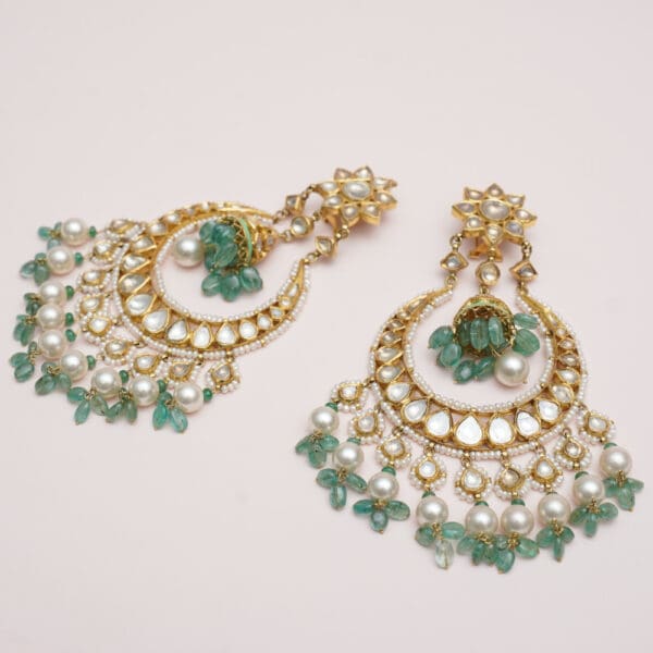 18kt Gold Kundan Polki Chandbali Earrings PKE18/6