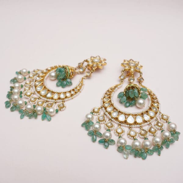 18kt Gold Kundan Polki Chandbali Earrings PKE18/6