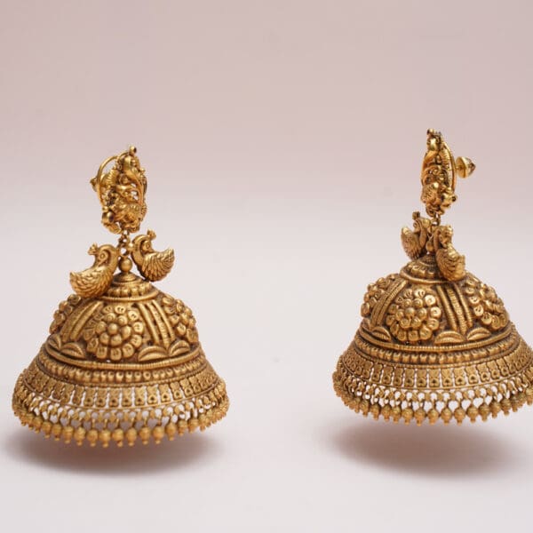 22kt Antique Yellow Gold Heavy Peacock Jhumka JH22/81