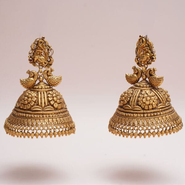 22kt Antique Yellow Gold Heavy Peacock Jhumka JH22/81