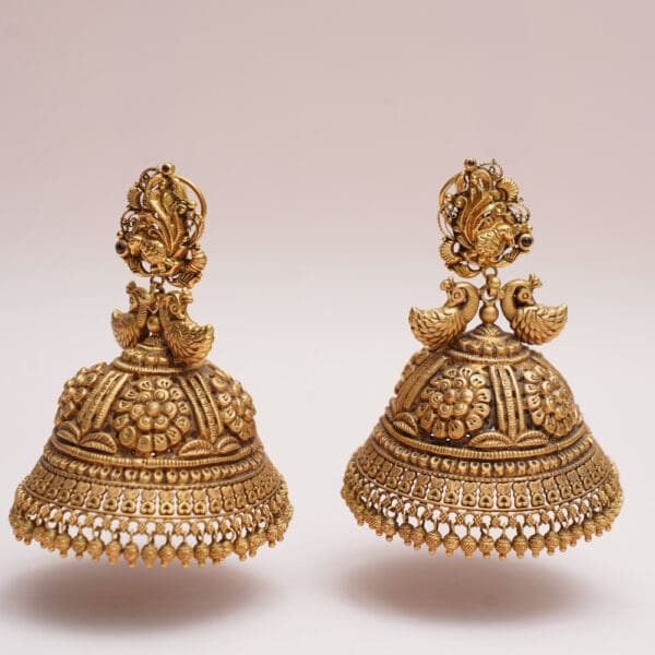 22kt Antique Yellow Gold Heavy Peacock Jhumka JH22/81
