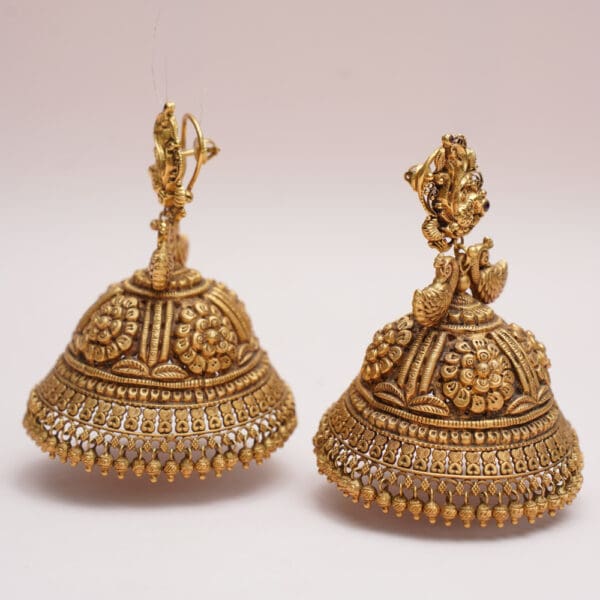 22kt Antique Yellow Gold Heavy Peacock Jhumka JH22/81