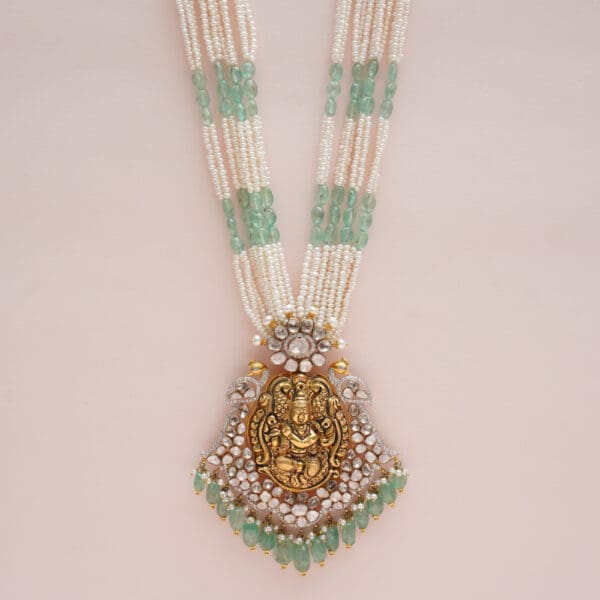 14Kt Gold Kundan Polki Long Necklace with Pearl PKS14/3