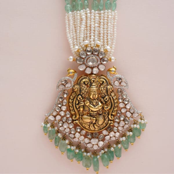 14Kt Gold Kundan Polki Long Necklace with Pearl PKS14/3