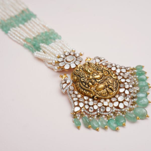 14Kt Gold Kundan Polki Long Necklace with Pearl PKS14/3