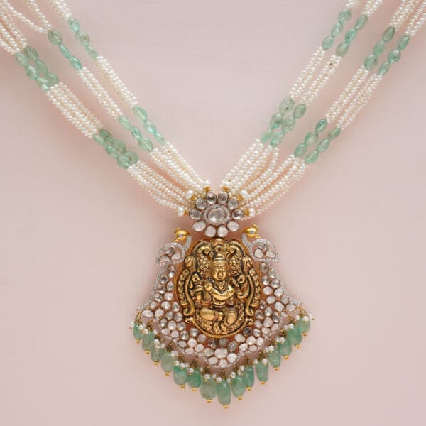 14Kt Gold Kundan Polki Long Necklace with Pearl PKS14/3