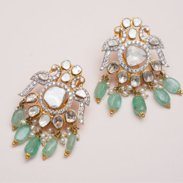 14Kt Gold Kundan Polki Long Necklace with Pearl PKS14/3