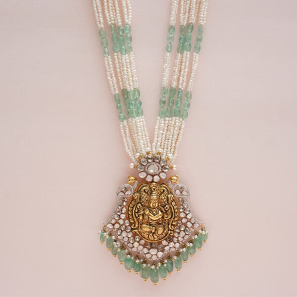 14Kt Gold Kundan Polki Long Necklace with Pearl PKS14/3