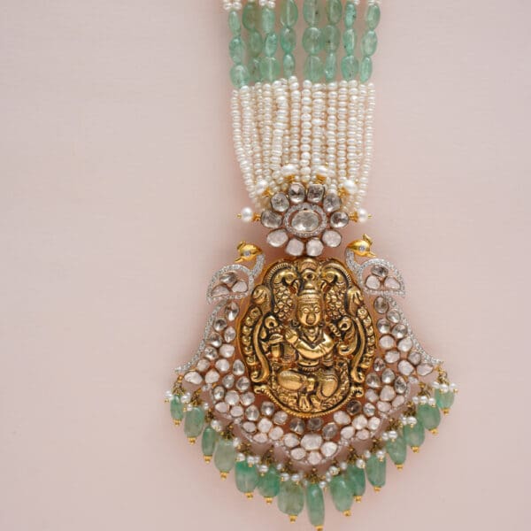 14Kt Gold Kundan Polki Long Necklace with Pearl PKS14/3