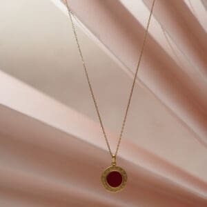 18kt Gold Chain With Red Round Pendant and Matching Stud Earrings CS18/74