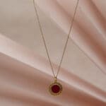 18kt Gold Chain With Red Round Pendant and Matching Stud Earrings CS18/74