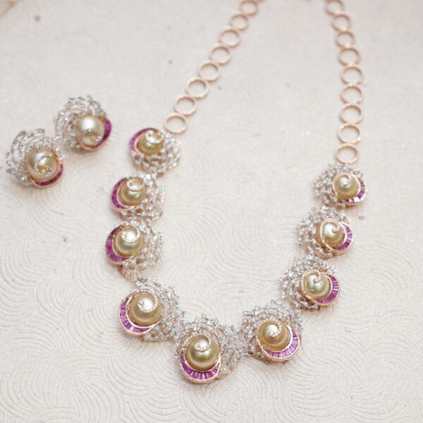14KT Gold Pearl Diamond Necklace DNK14/203
