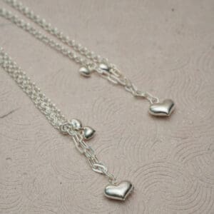 925 Silver Link Chain With Heart Charm Anklets PYSS/133