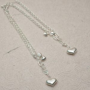 925 Silver Link Chain With Heart Charm Anklets PYSS/133