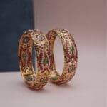 22Kt Yellow Gold Jadau Pair Of Bangle For Bride KR22/434
