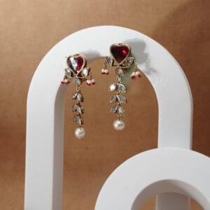 Red Heart 18Kt Gold Polki kundan Earrings PKE18/35 Red Heart 18Kt Gold Polki kundan Earrings PKE18/35