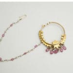 18Kt Yellow Gold Polki Nath With Pearl Chain and Pink Pearl Drops PKN18/1