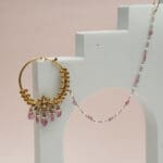 18Kt Yellow Gold Polki Nath With Pearl Chain and Pink Pearl Drops PKN18/1