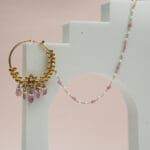 18Kt Yellow Gold Polki Nath With Pearl Chain and Pink Pearl Drops PKN18/1
