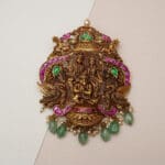 22Kt Gold Temple Pendant with Green Beads LC22/373