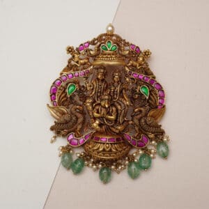 22Kt Gold Temple Pendant with Green Beads LC22/373 22Kt Gold Temple Pendant with Green Beads LC22/373