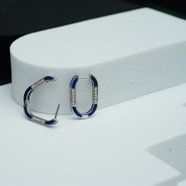 14Kt Gold Diamond Blue Hoops Earrings DER14/482