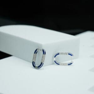 14Kt Gold Diamond Blue Hoops Earrings DER14/482