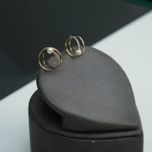 14Kt Gold Diamond Pearl Spiral Hoops Earrings DER14/327
