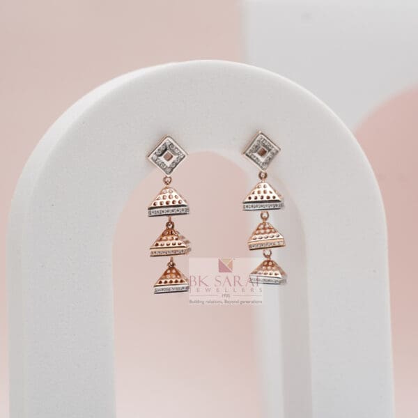18Kt Gold Trianlge Multi layer Jhumka for wedding JH18/129