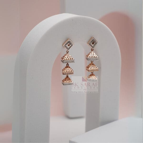18Kt Gold Trianlge Multi layer Jhumka for wedding JH18/129