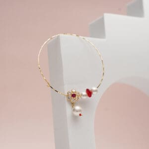 18kt Gold Lightweighted Nath with Pearl and Stones NT18/146