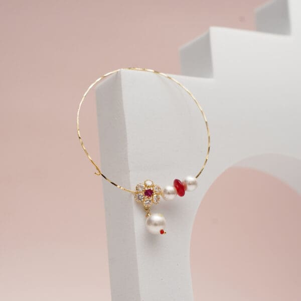 18kt Gold Lightweighted Nath with Pearl and Stones NT18/146