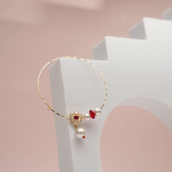 18kt Gold Lightweighted Nath with Pearl and Stones NT18/146