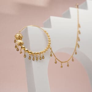 Elegant 18Kt Gold Flower Nath with Chain (NC18/30)