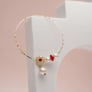 18kt Gold Lightweighted Nath with Pearl and Stones NT18/146