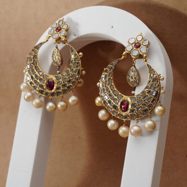 Kundan And Pearl Chand Bali/ Earrings BERM/1