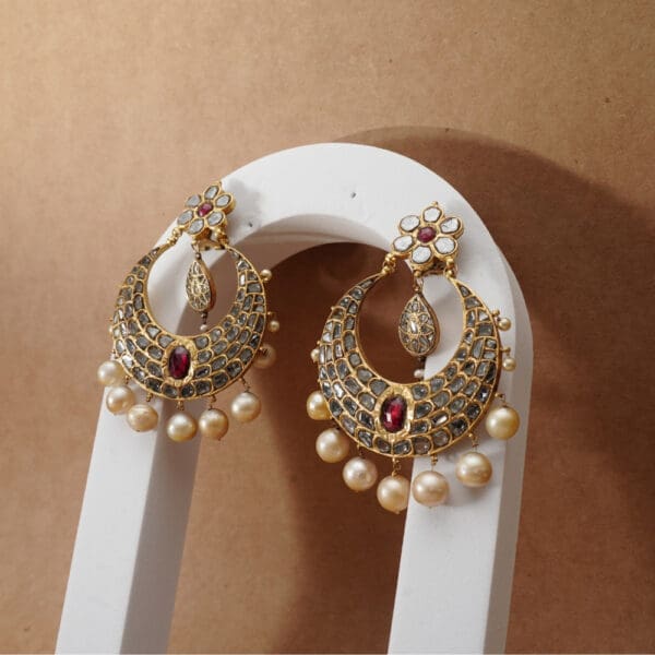 Kundan And Pearl Chand Bali/ Earrings BERM/1